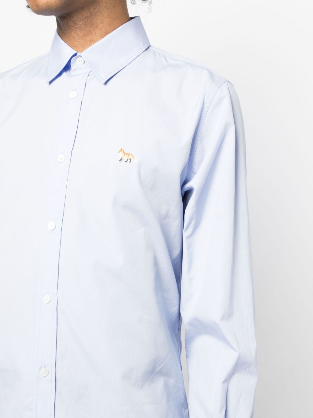 Shop Maison Kitsuné Embroidered-fox Cotton Shirt In Blue