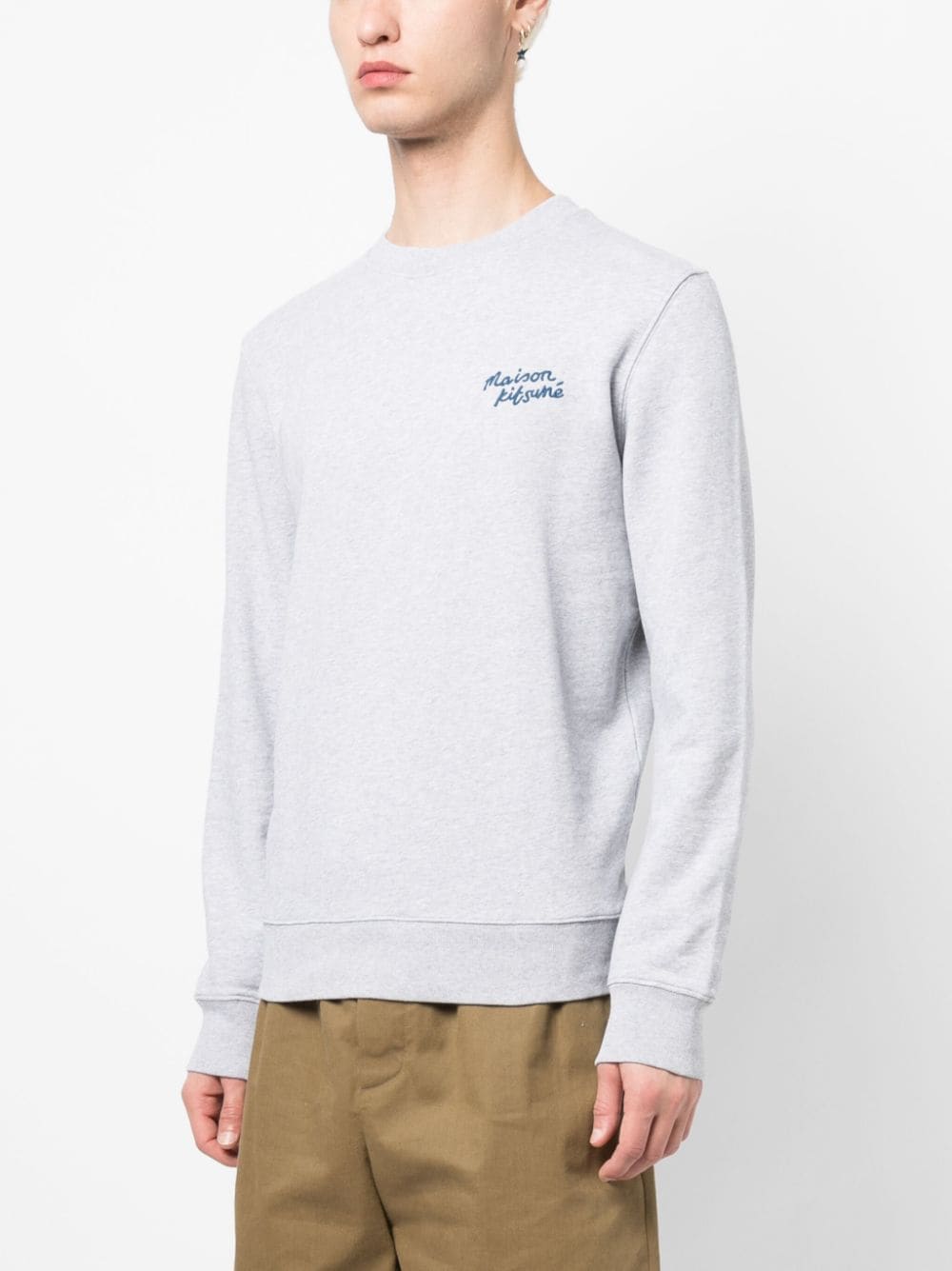 Shop Maison Kitsuné Logo-embroidered Mélange-effect Sweatshirt In Grey