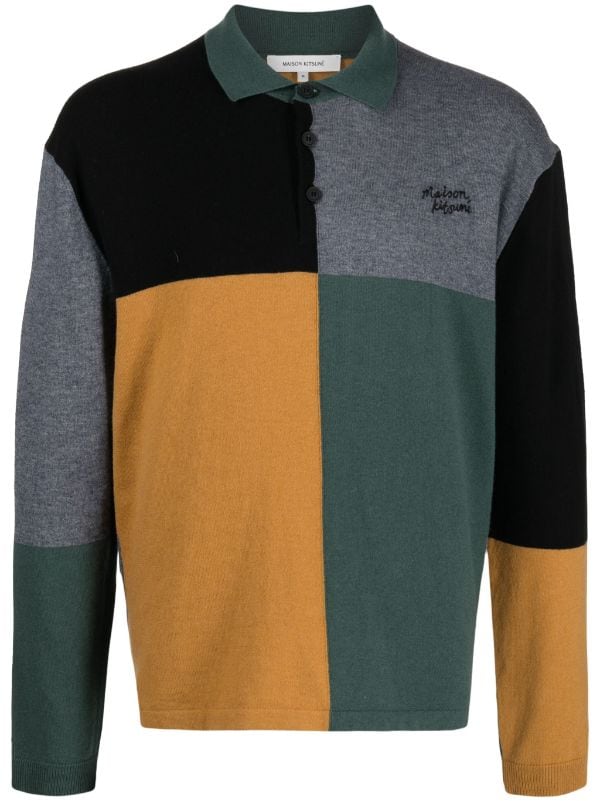 Maison Kitsuné colour-block Knitted Polo Jumper - Farfetch