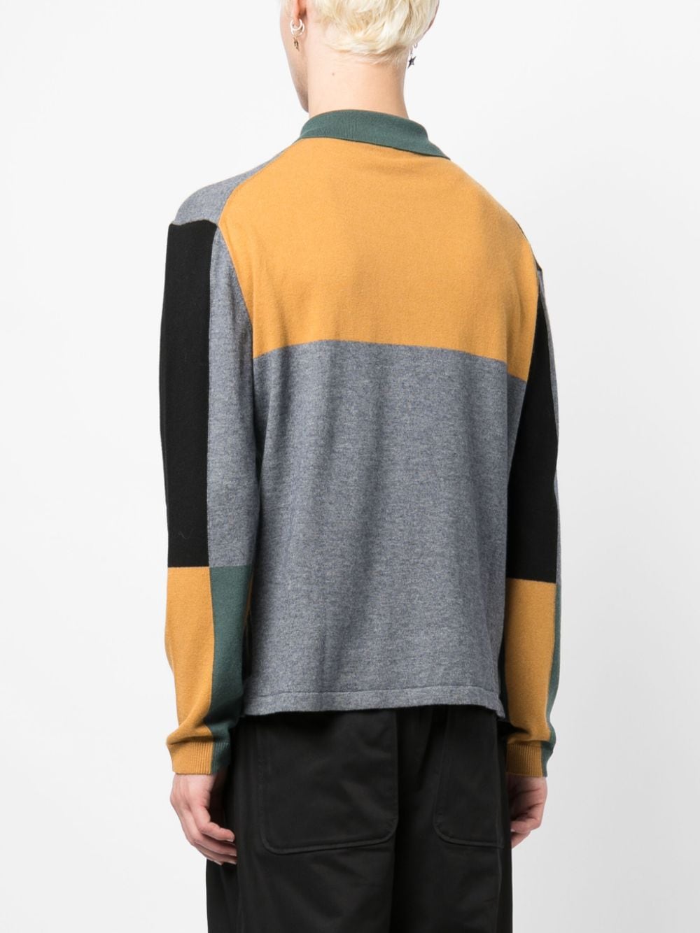 Shop Maison Kitsuné Colour-block Knitted Polo Jumper In Green