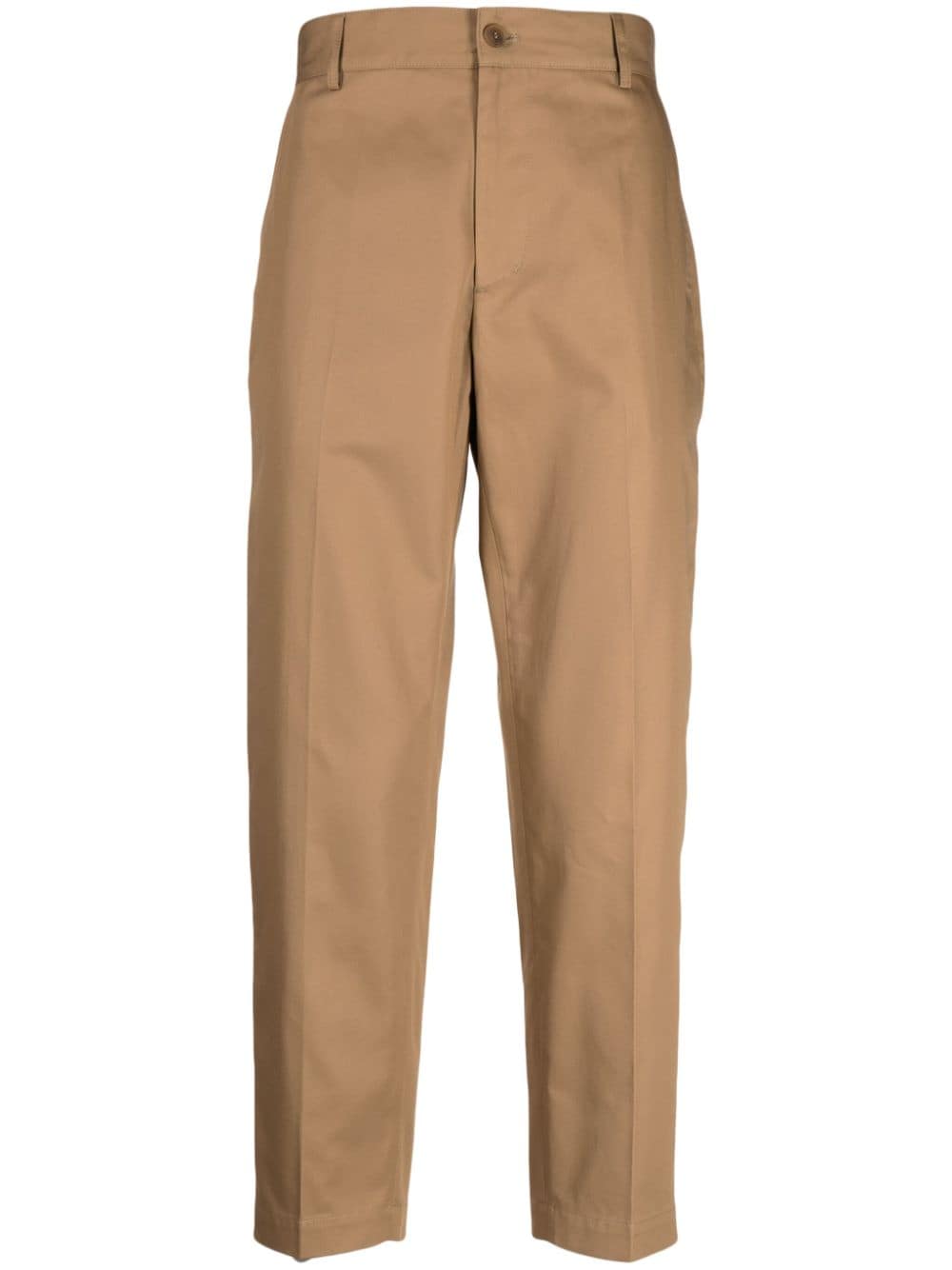 Shop Maison Kitsuné Straight-leg Cotton Trousers In Brown