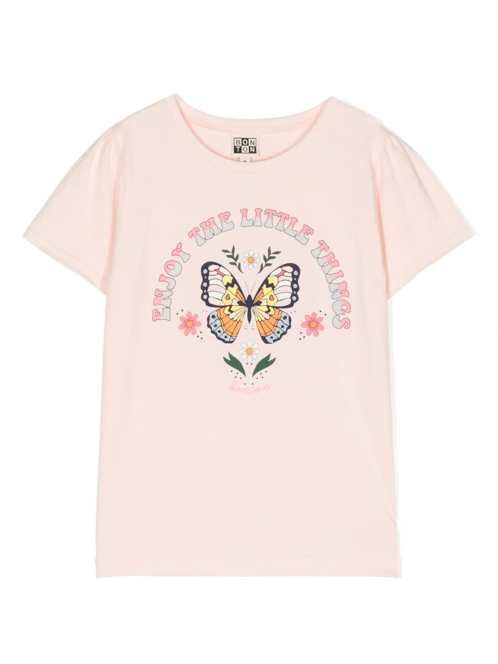 Bonton Kids' Butterfly-print Cotton T-shirt In Pink