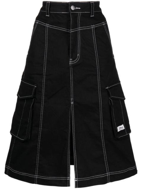 izzue contrast-stitching A-line midi skirt