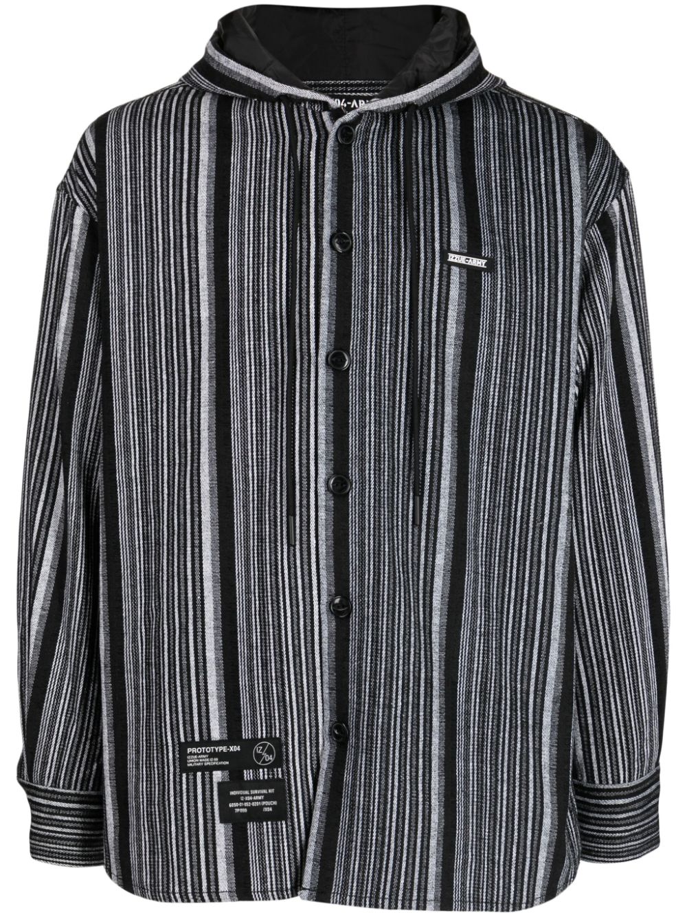Izzue Striped Hooded Shirt Jacket In Black