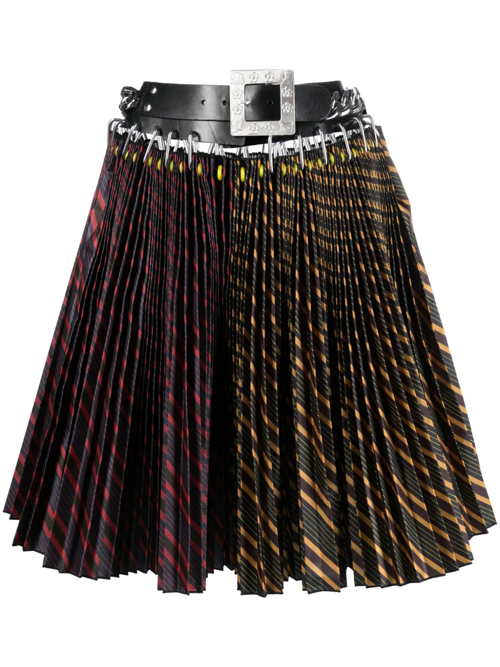 CHOPOVA LOWENA CARABINER-DETAIL STRIPED PLEATED MIDI SKIRT