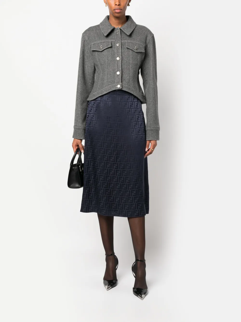 Fendi monogram-jacquard silk midi skirt - Blauw