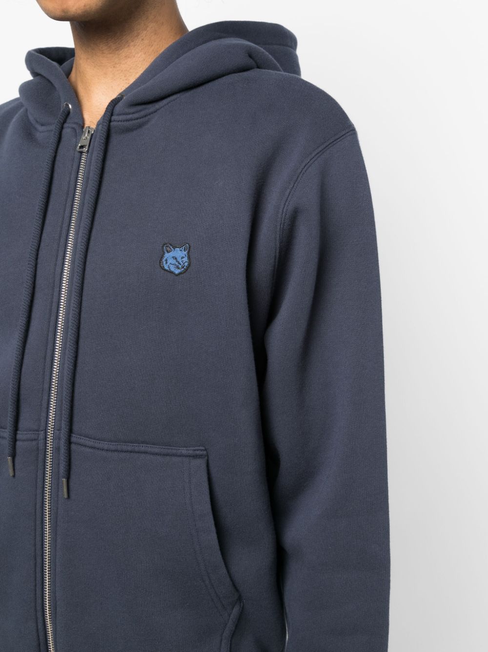 Shop Maison Kitsuné Fox-patch Cotton Drawstring Hoodie In Blue