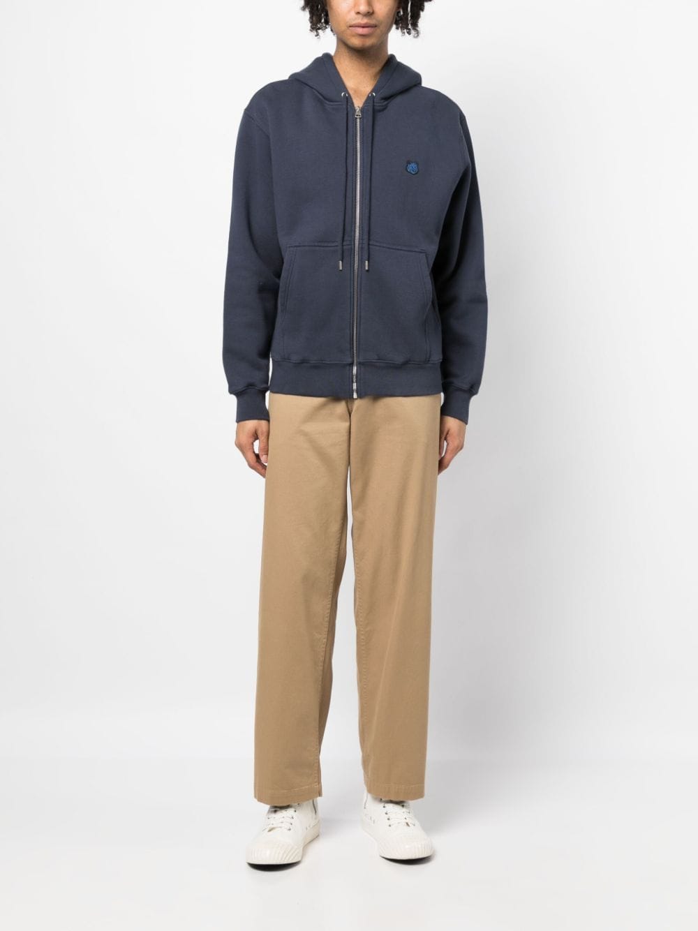 Shop Maison Kitsuné Fox-patch Cotton Drawstring Hoodie In Blue