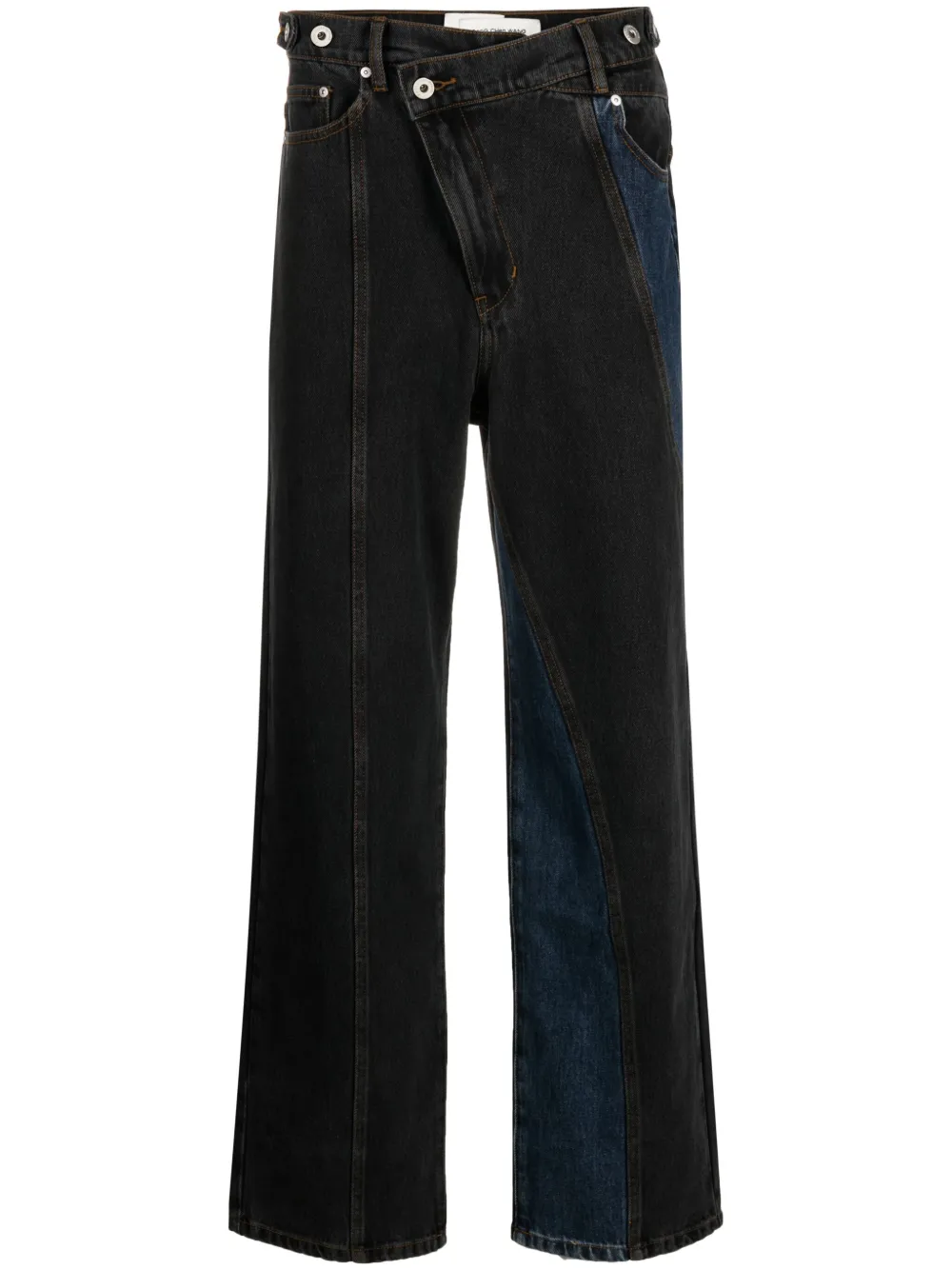 Feng Chen Wang two-tone asymmetric wide-leg jeans Zwart
