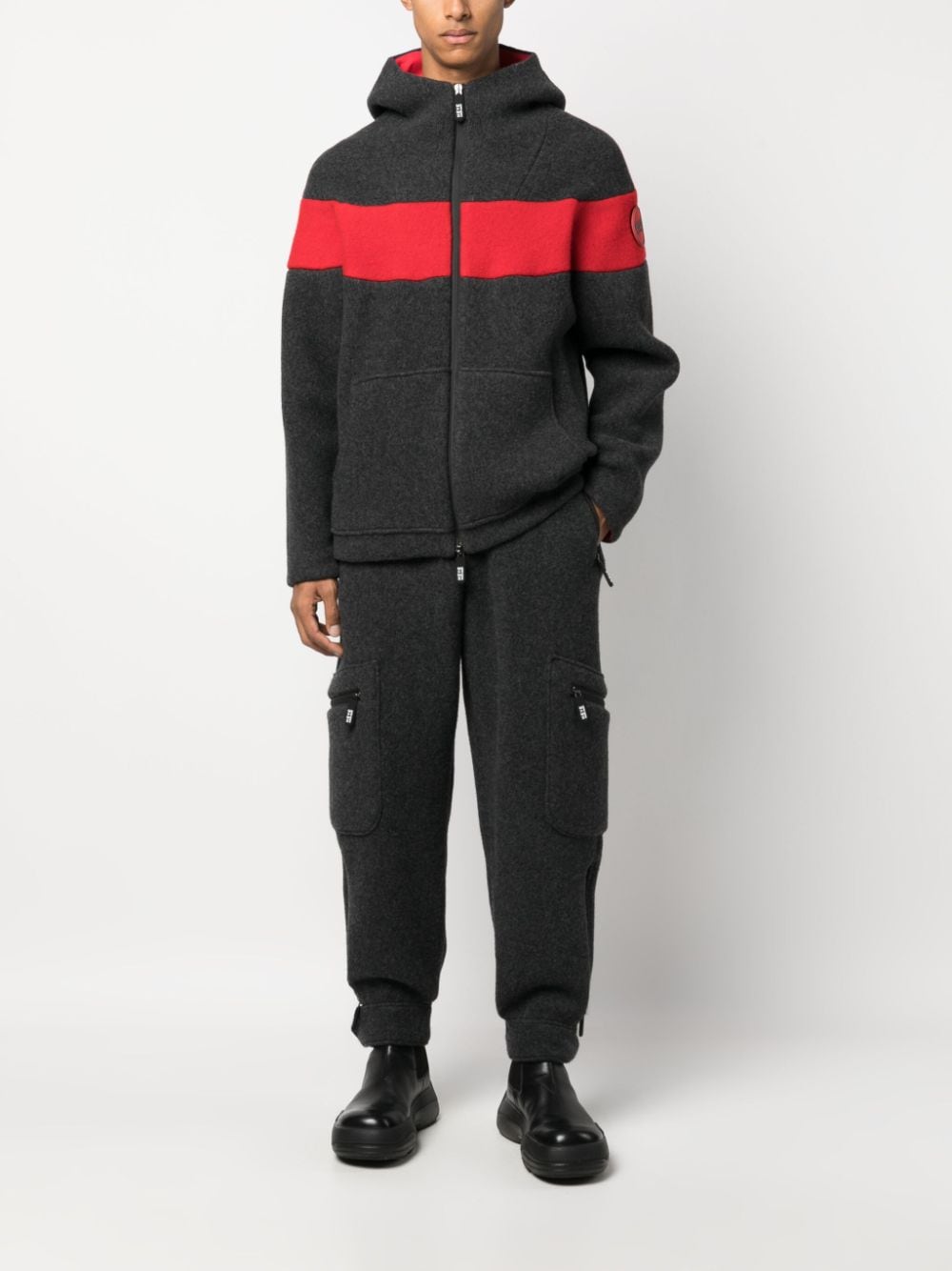 Giorgio Armani colour-block felted zip-up hoodie - Grijs