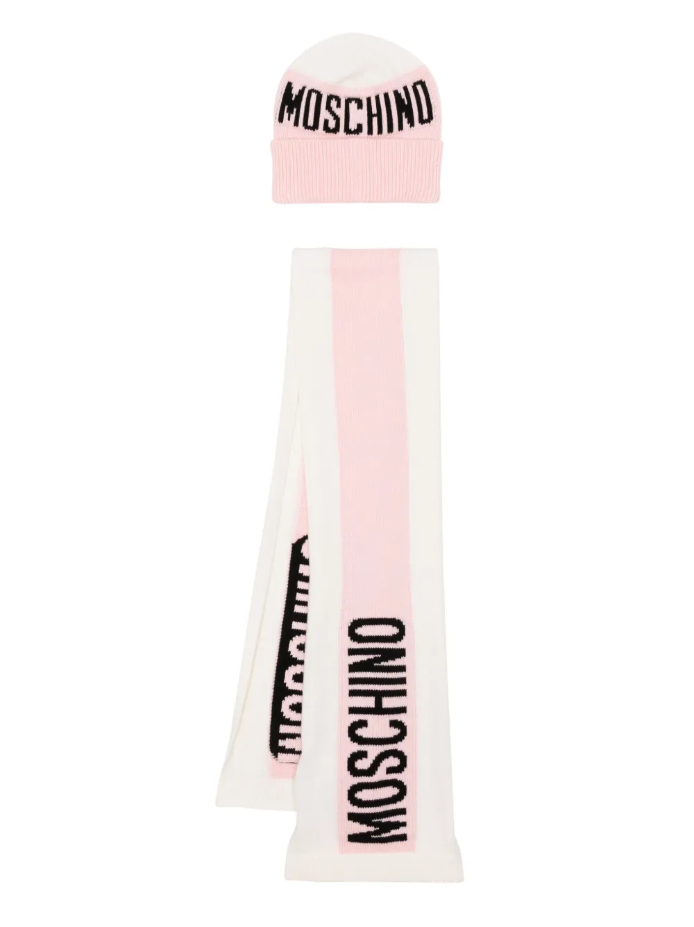 Moschino Kids' Logo-print Hat And Scarf Set In White