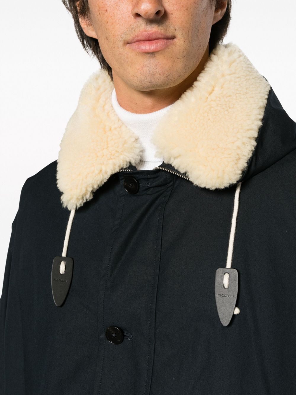Shop Jil Sander Shearling-collar Button-up Coat In Black