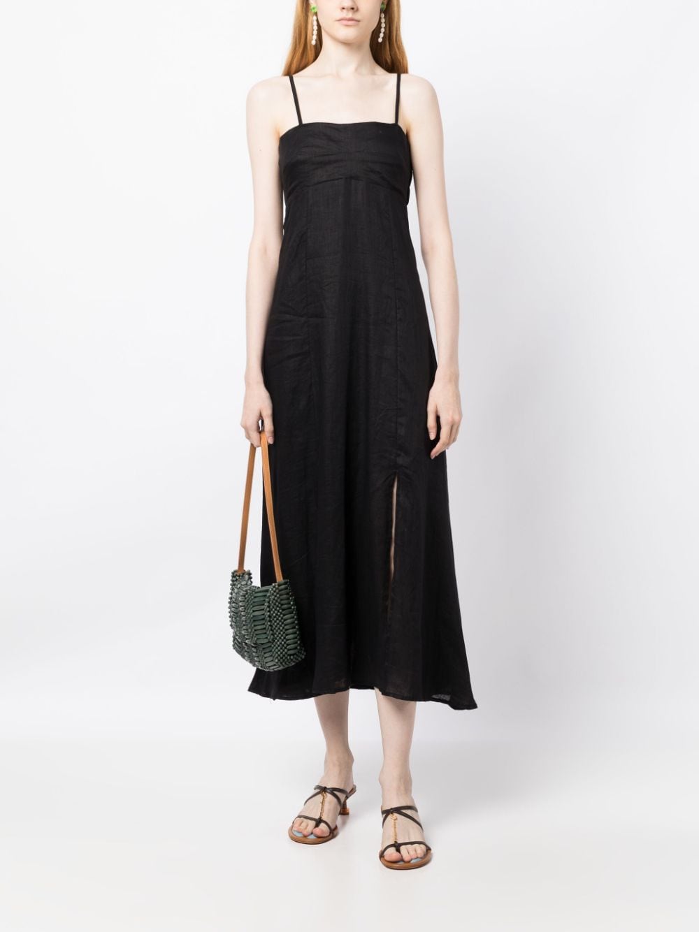 Faithfull the Brand Midi-jurk met vierkante hals Zwart