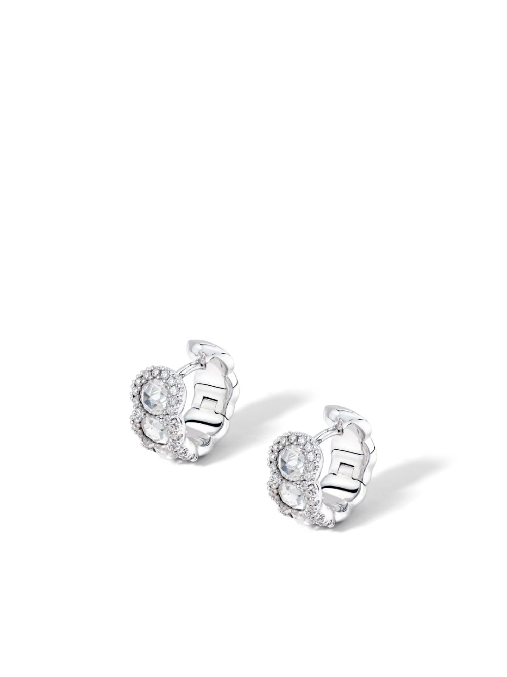 David Morris 18kt white gold diamond mini hoop earrings - Zilver