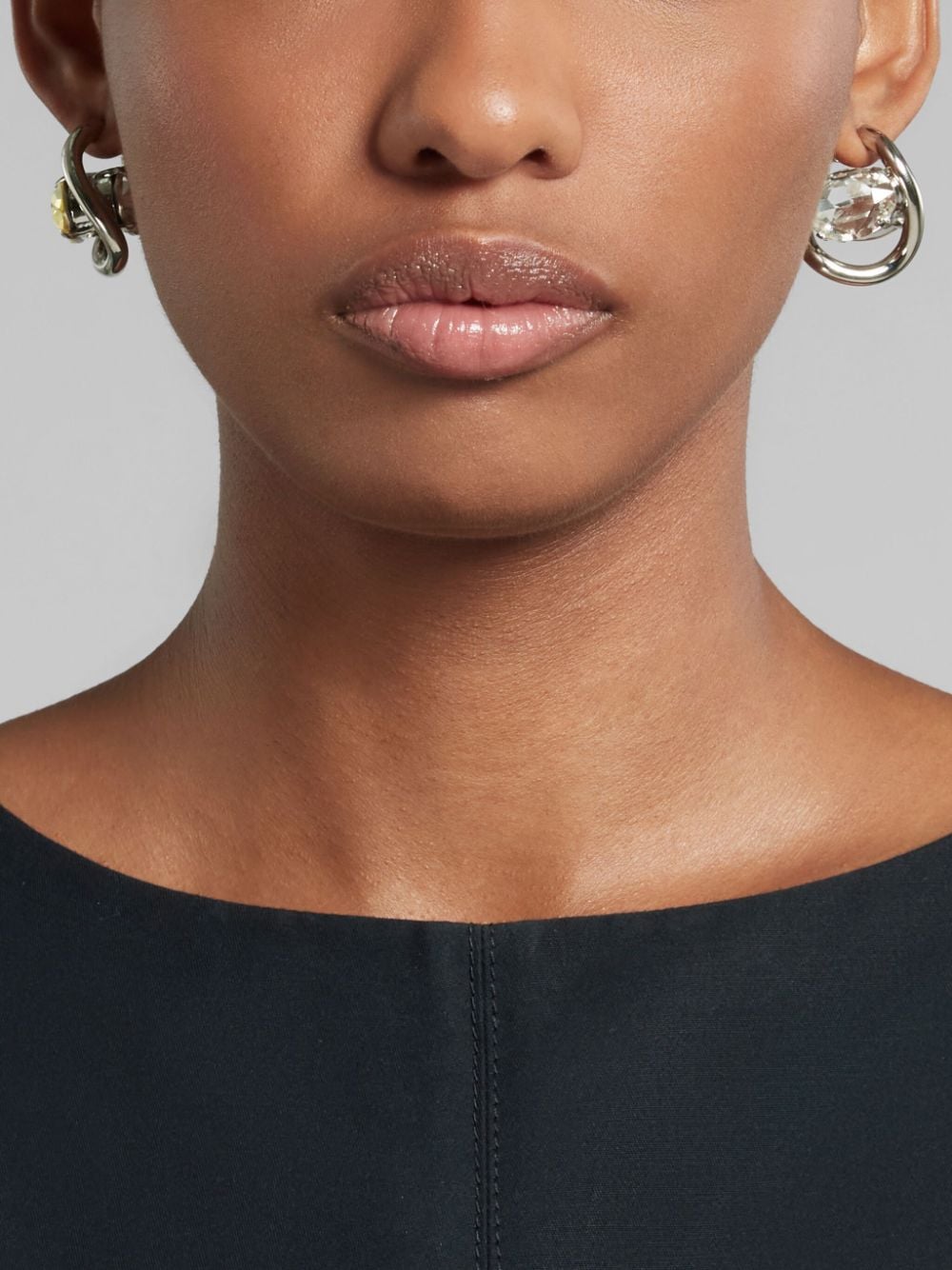Shop Marni Twisted Crystal-embellished Hoop Earrings In Silver