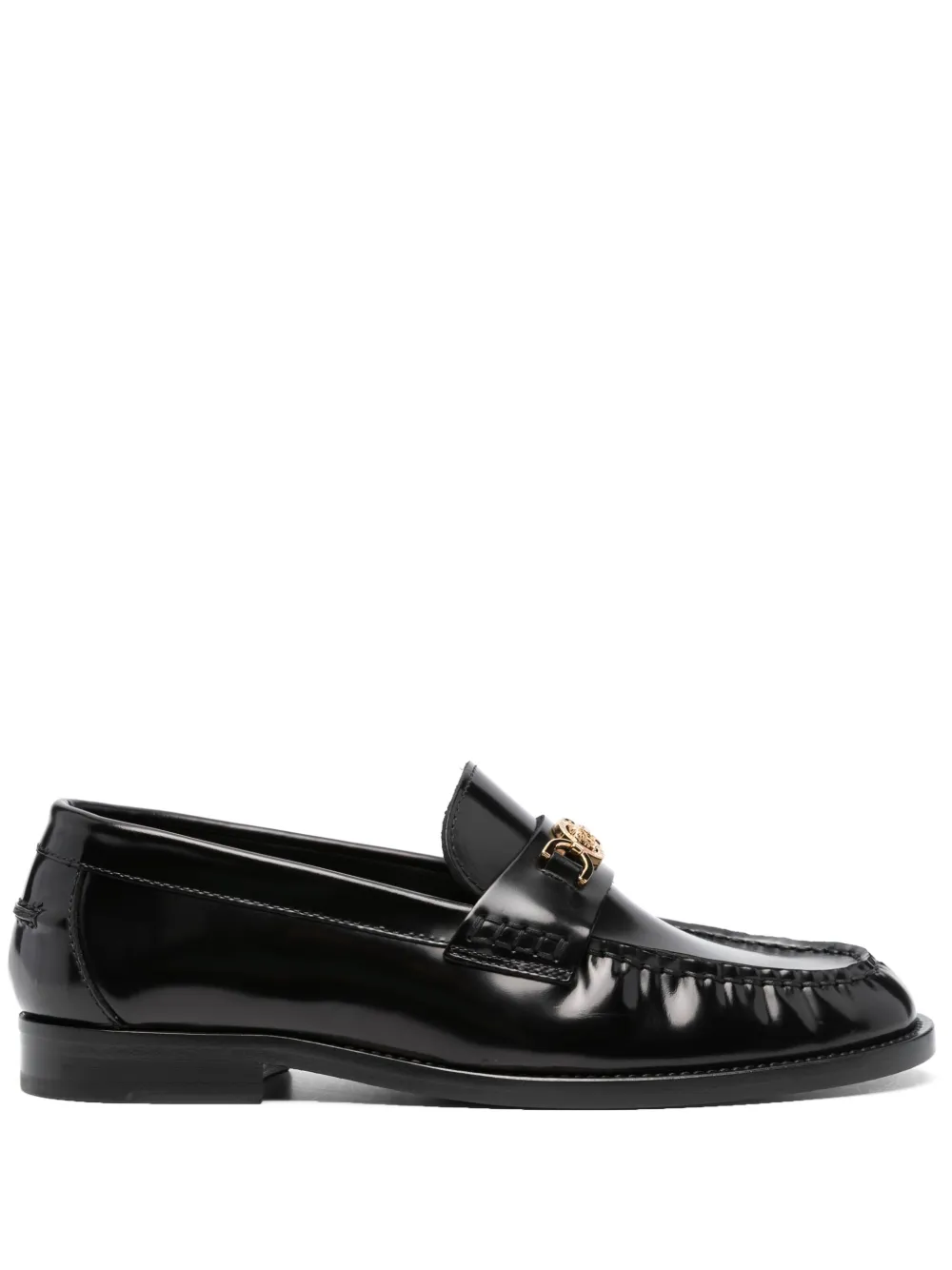 VERSACE MEDUSA-CHAIN LEATHER LOAFERS