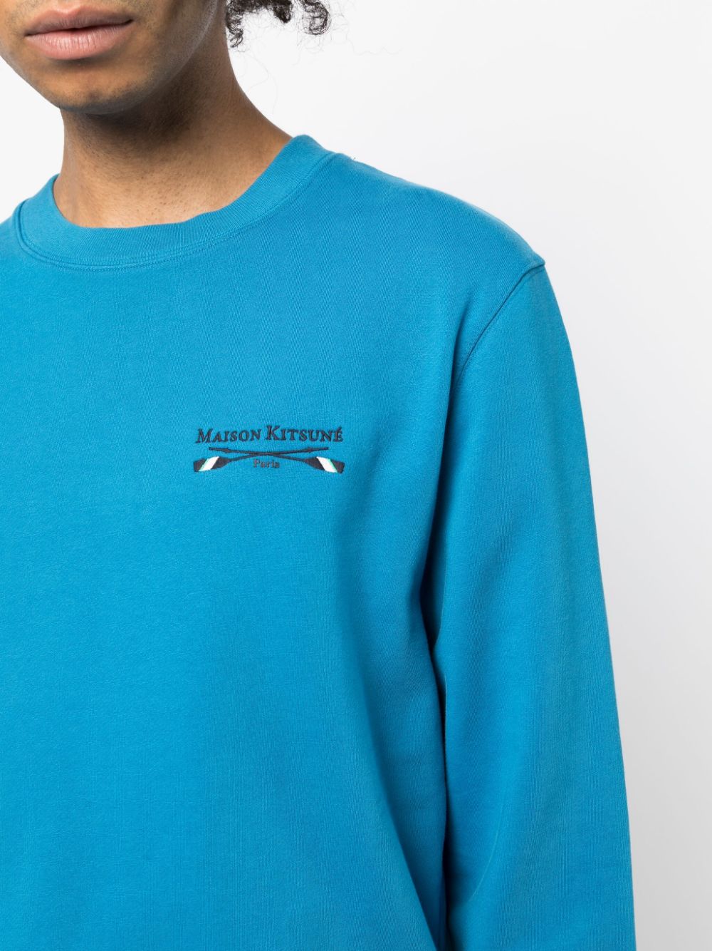 Shop Maison Kitsuné Logo-embroidered Cotton Sweatshirt In Blue