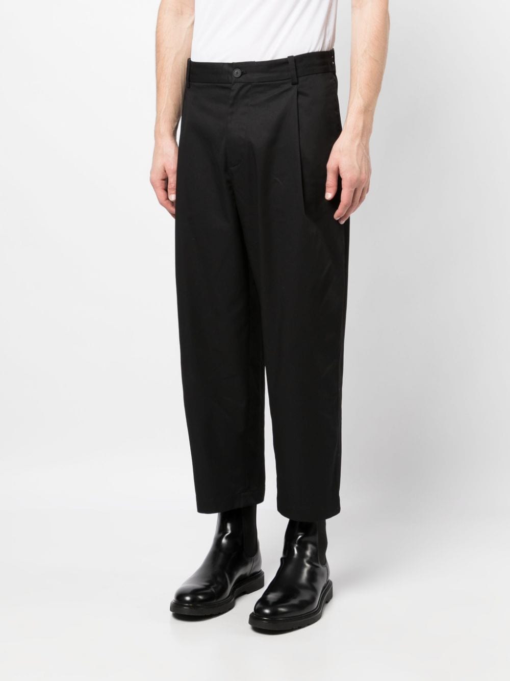 Shop Maison Kitsuné Wide-leg Cotton Cropped Trousers In Black