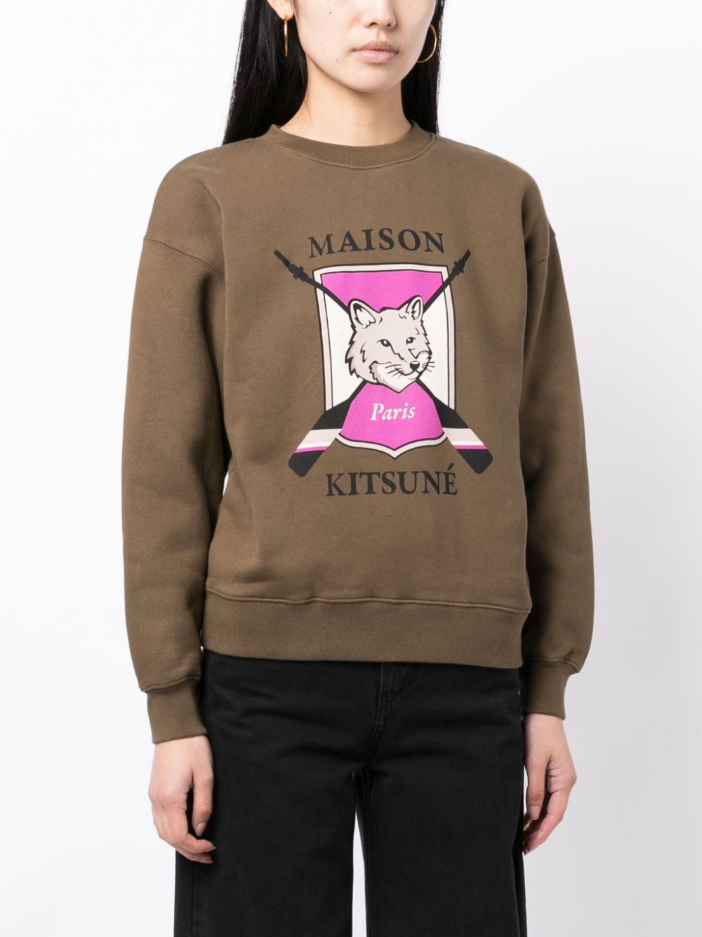 Shop Maison Kitsuné Fox-print Cotton Sweatshirt In Green