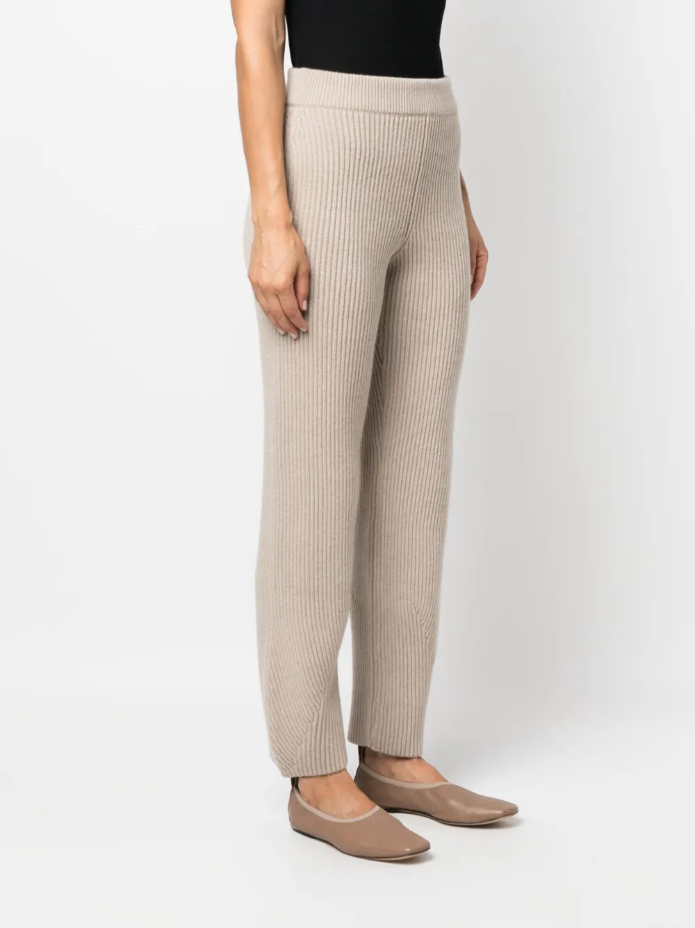 Giorgio Armani Ribbed-knit Tapered Cashmere Trousers In Neutrals