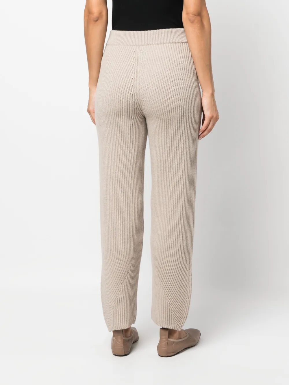 Giorgio Armani Ribbed-knit Tapered Cashmere Trousers In Neutrals