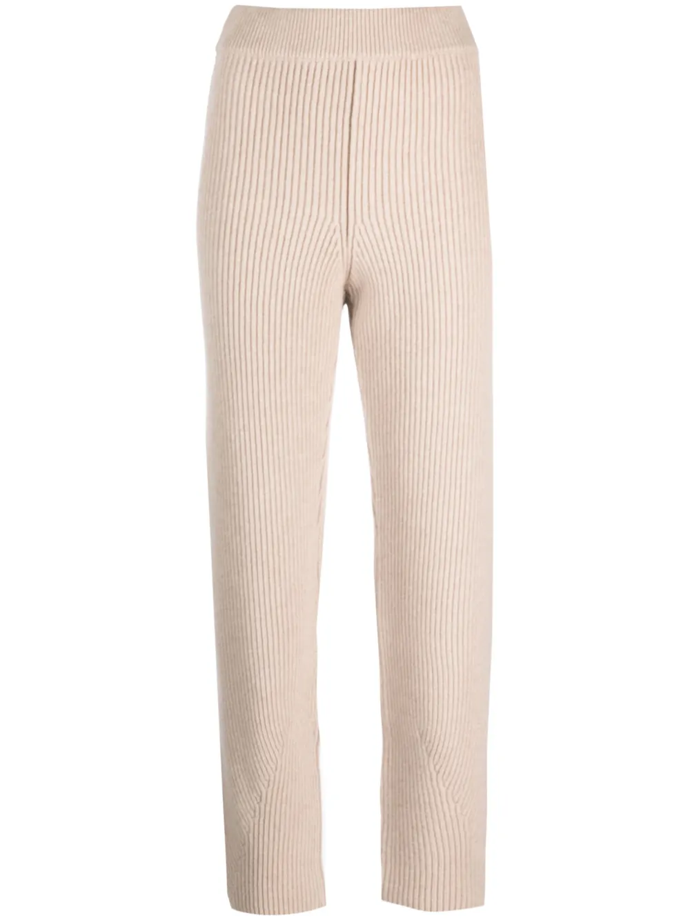 Giorgio Armani Ribbed-knit Tapered Cashmere Trousers In Beige