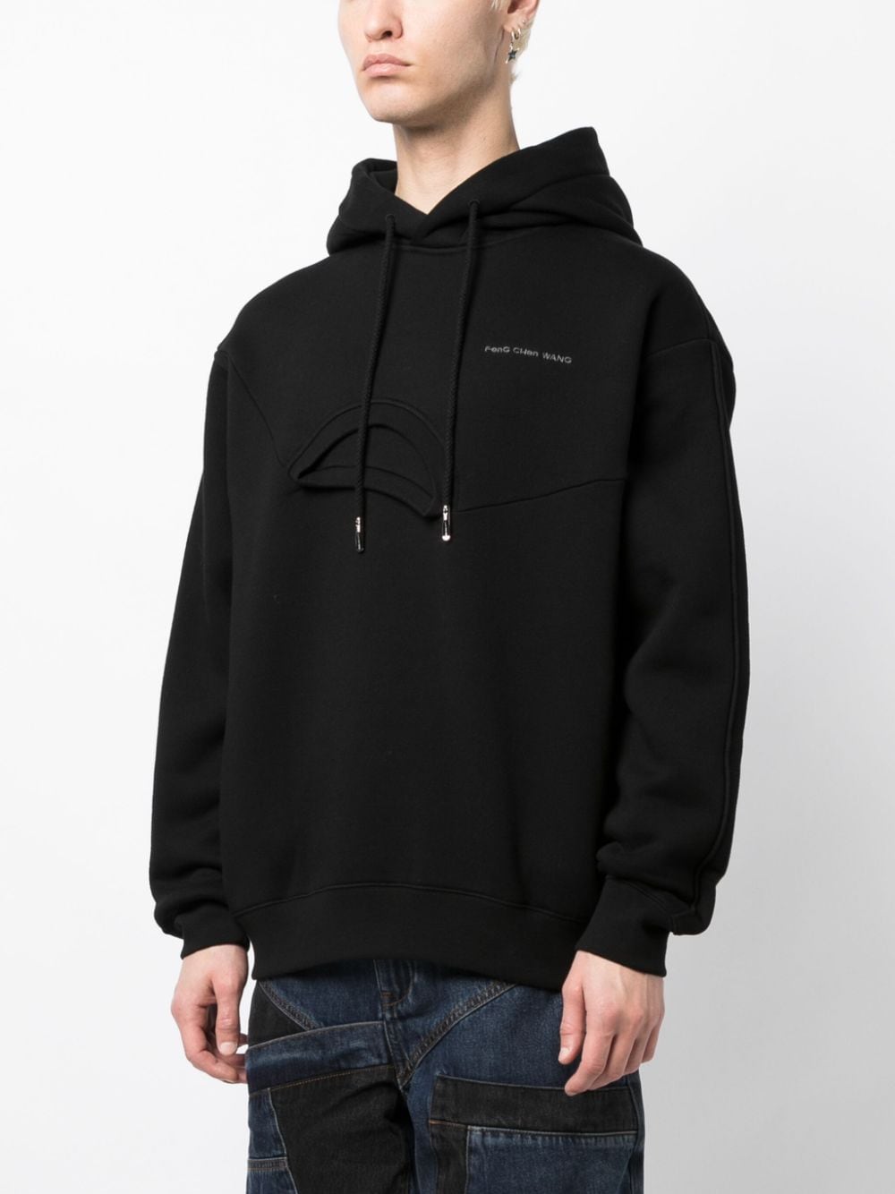 Shop Feng Chen Wang Logo-embroidered Layered-detail Hoodie In Schwarz
