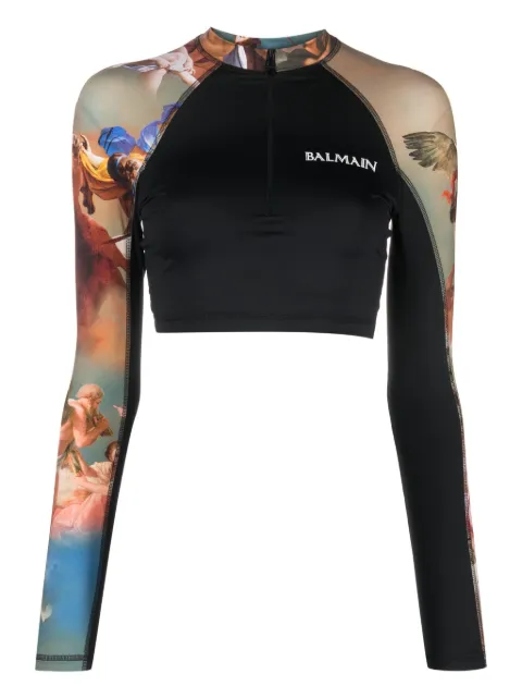 Balmain logo-print round-neck crop top