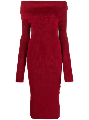 Off the shoulder ribbed midi dress on sale