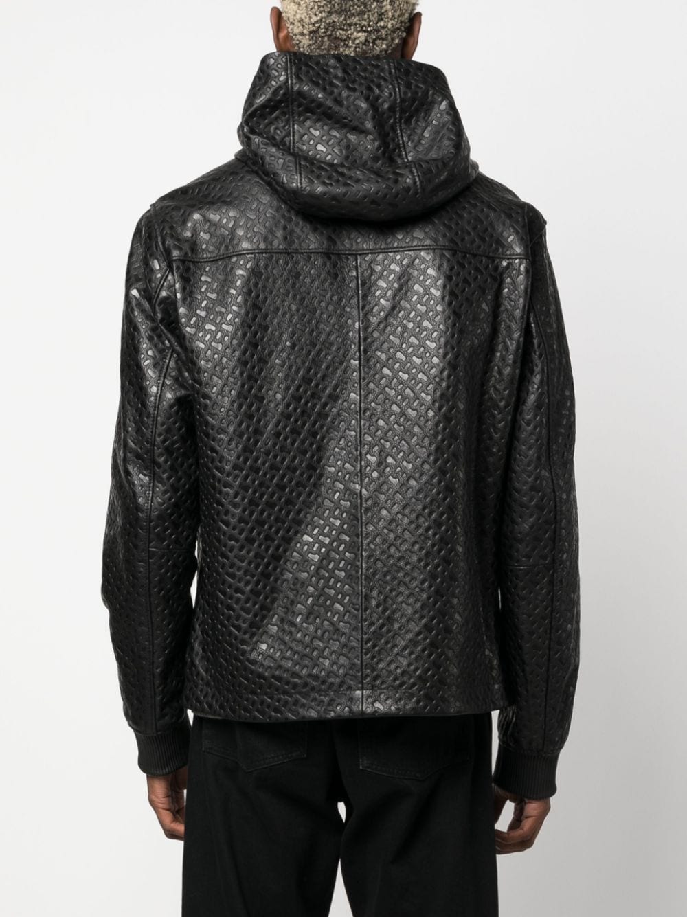 Boss Monogram-Embossed Hooded Leather Jacket