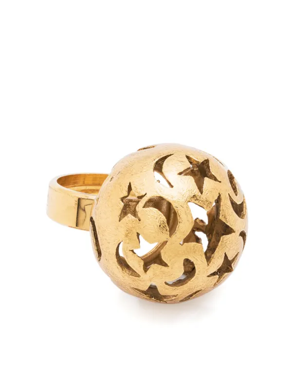Saint Laurent Pre-owned 1990s Cut-out-detail Ball Ring in Gold