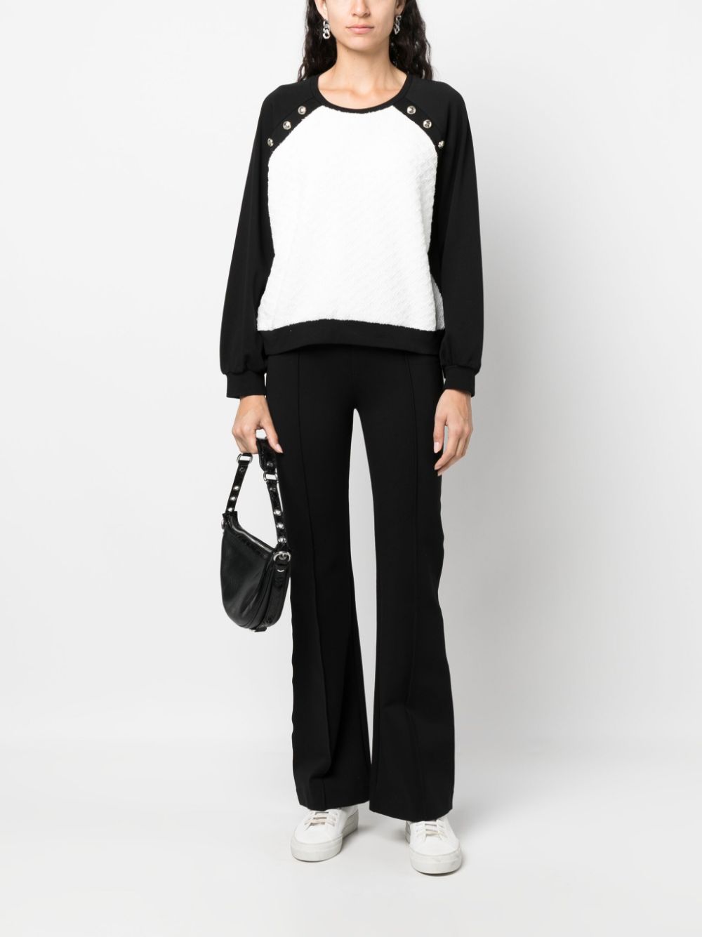 LIU JO knitted-panel button-details sweatshirt - Zwart