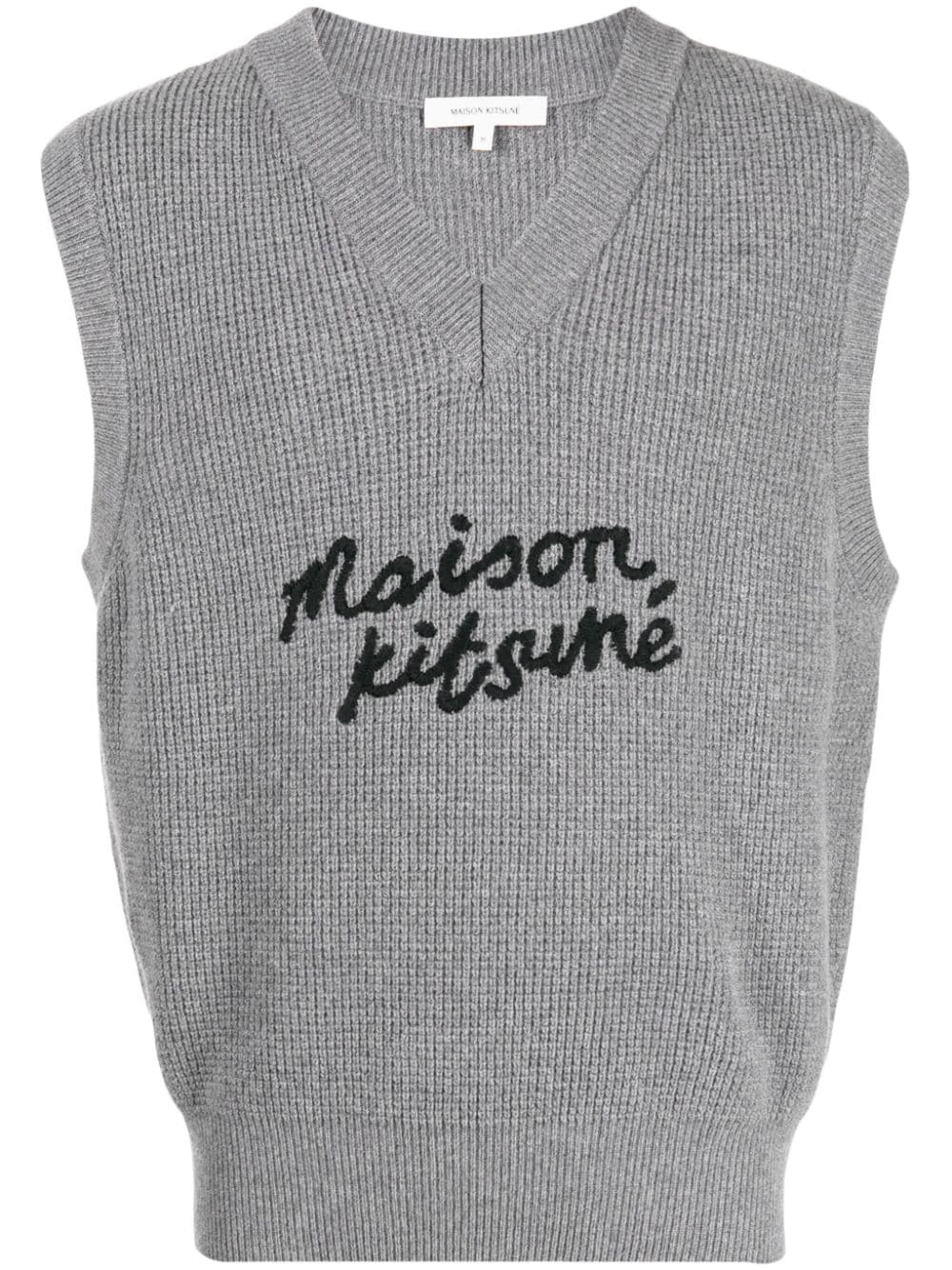 Shop Maison Kitsuné Logo-embroidered Wool Vest In Grey