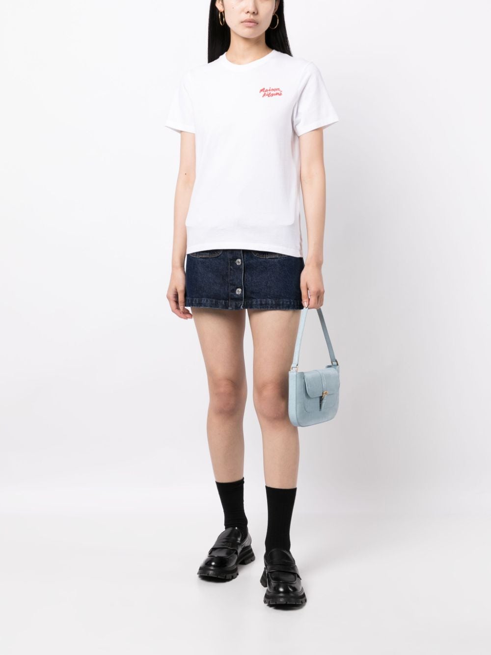 Maison Kitsuné logo-embroidered cotton T-shirt - Wit