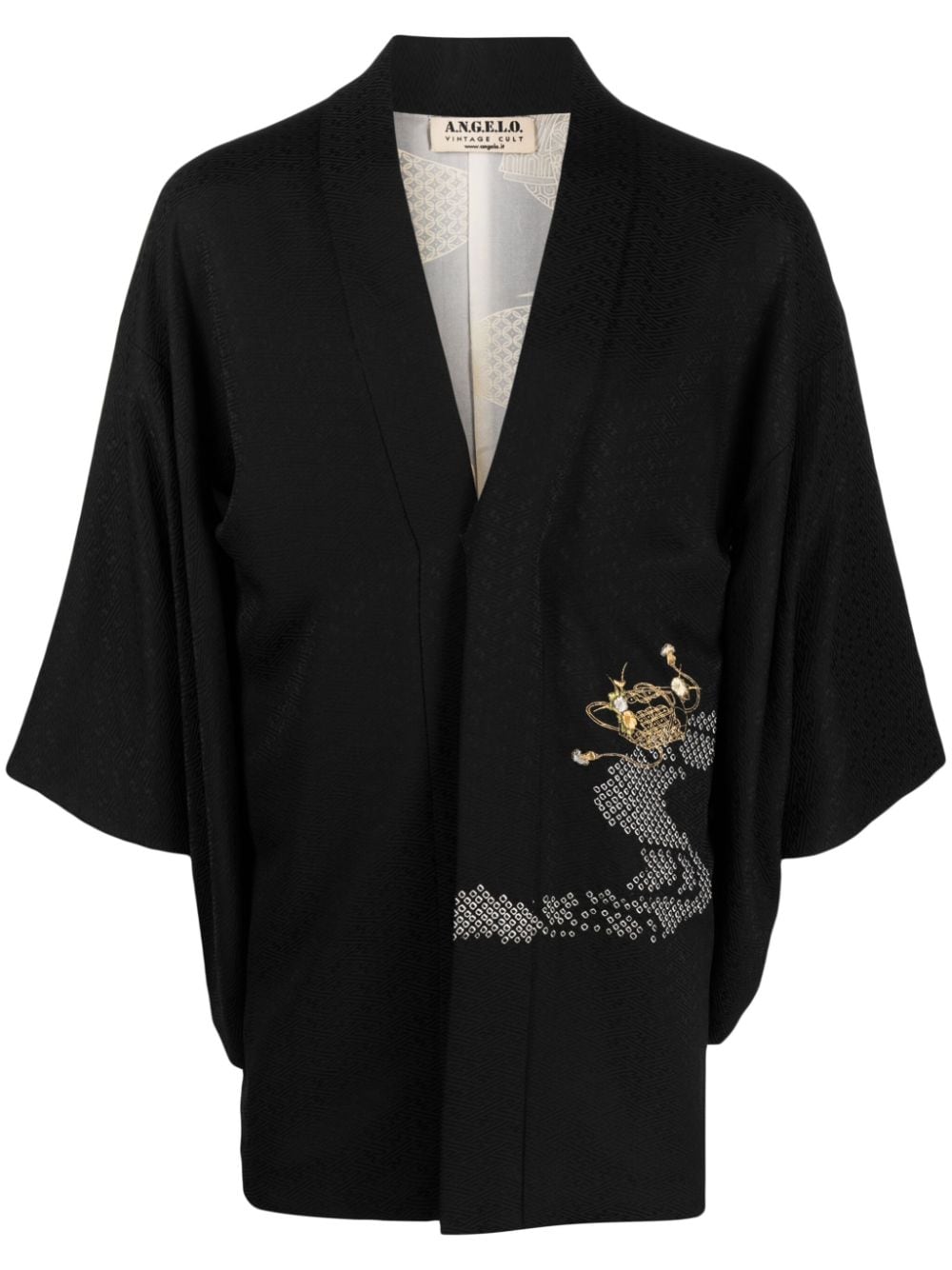 Pre-owned A.n.g.e.l.o. Vintage Cult 1970s Silk Kimono Jacket In Black