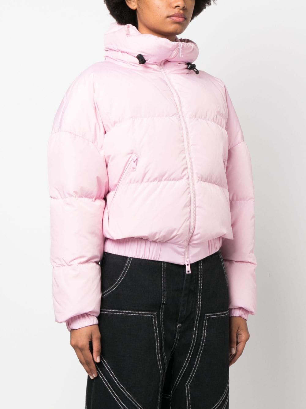 Shop Msgm Logo-embroidery Padded Coat In Pink