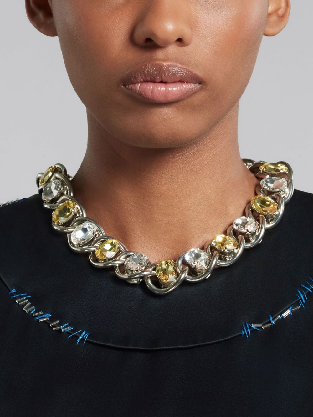 Shop Marni Crystal-embellished Chain Necklace In Silver