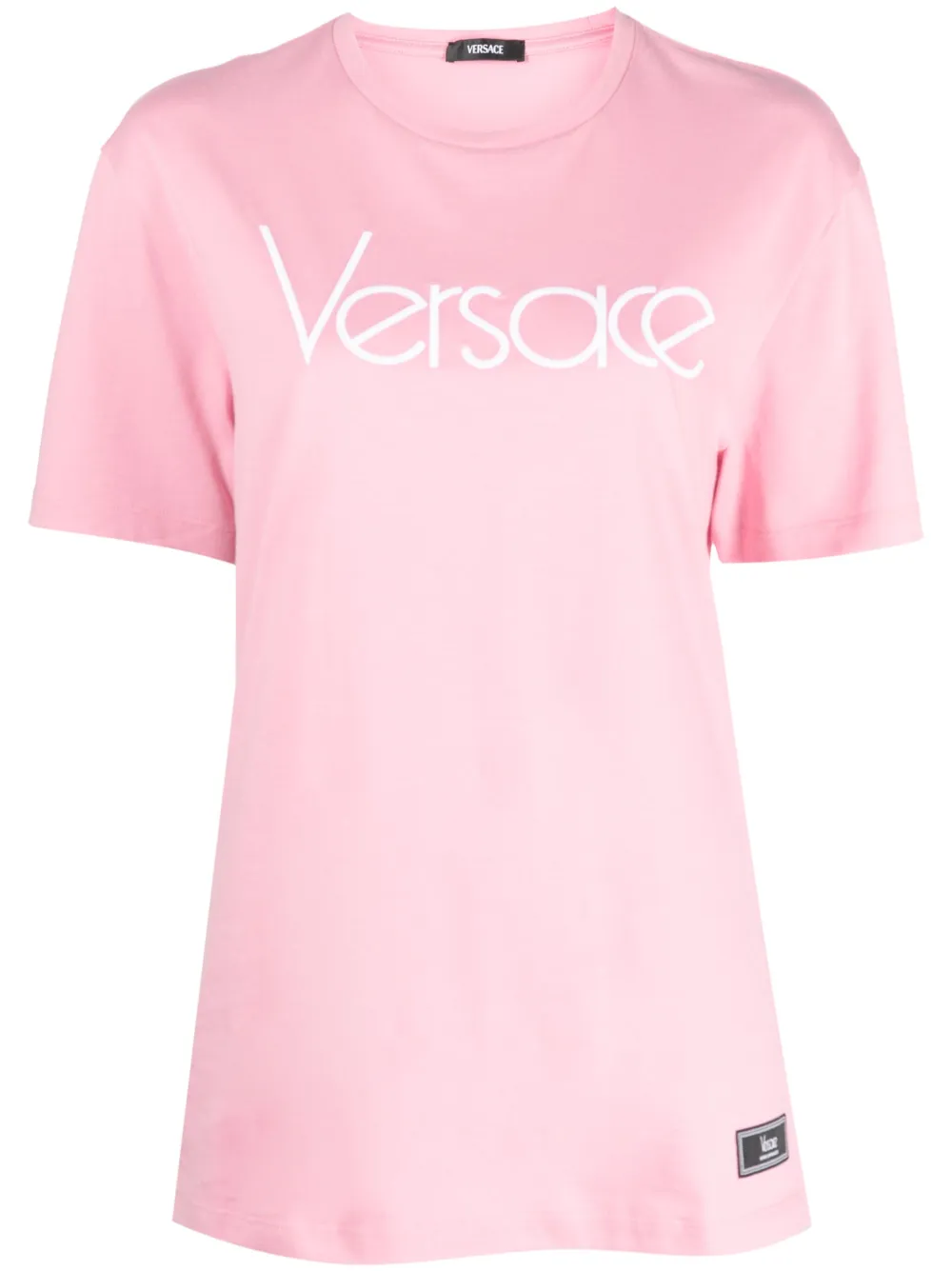 Shop Versace Logo-embroidered Cotton T-shirt In Pink