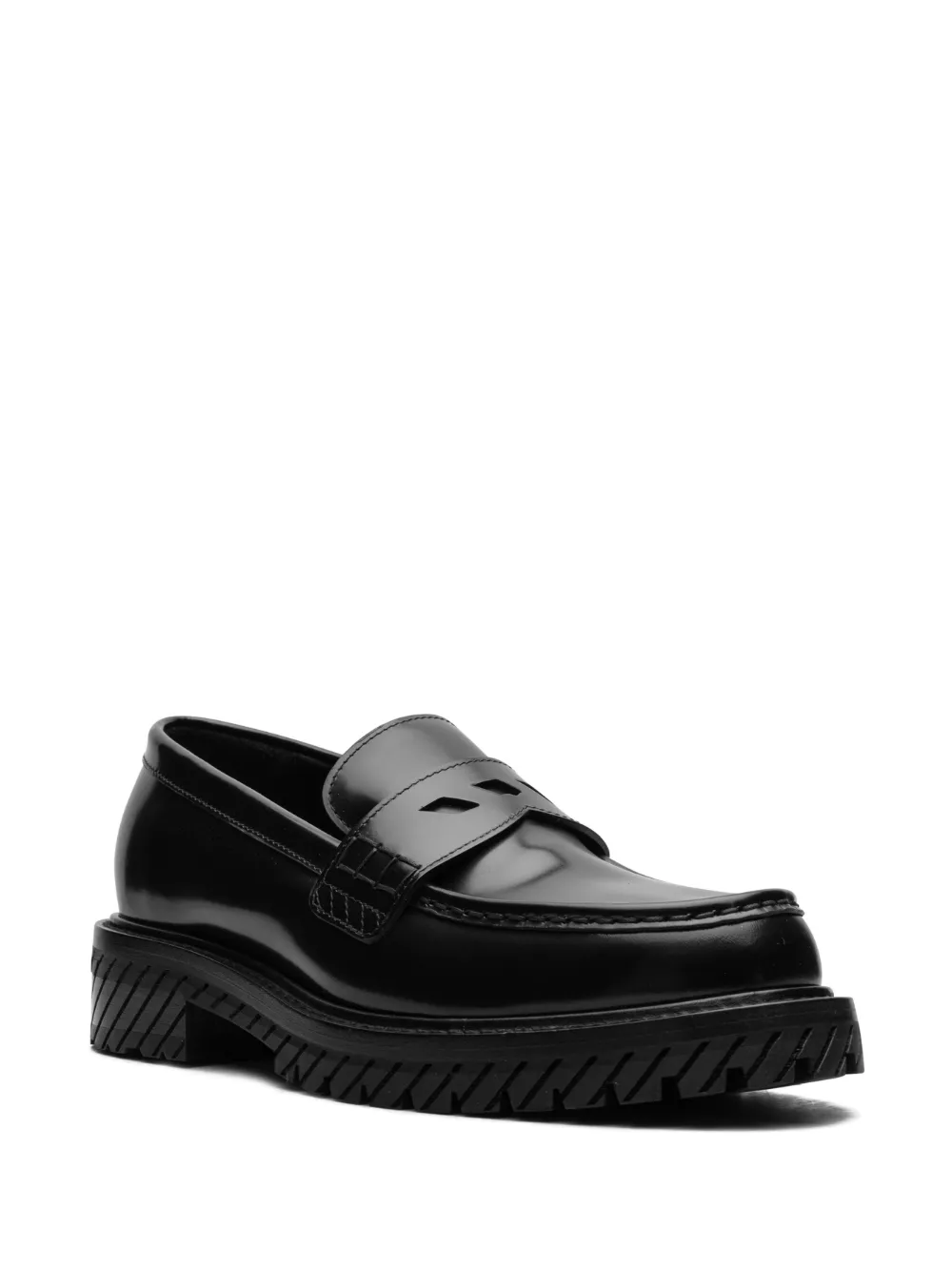 Off-White Diag-stripe cutout leather loafers - Zwart