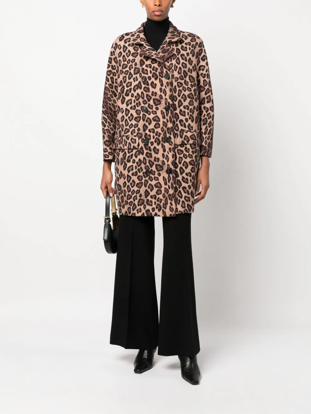 Alberto Biani leopard-print double-breasted wool coat - Bruin
