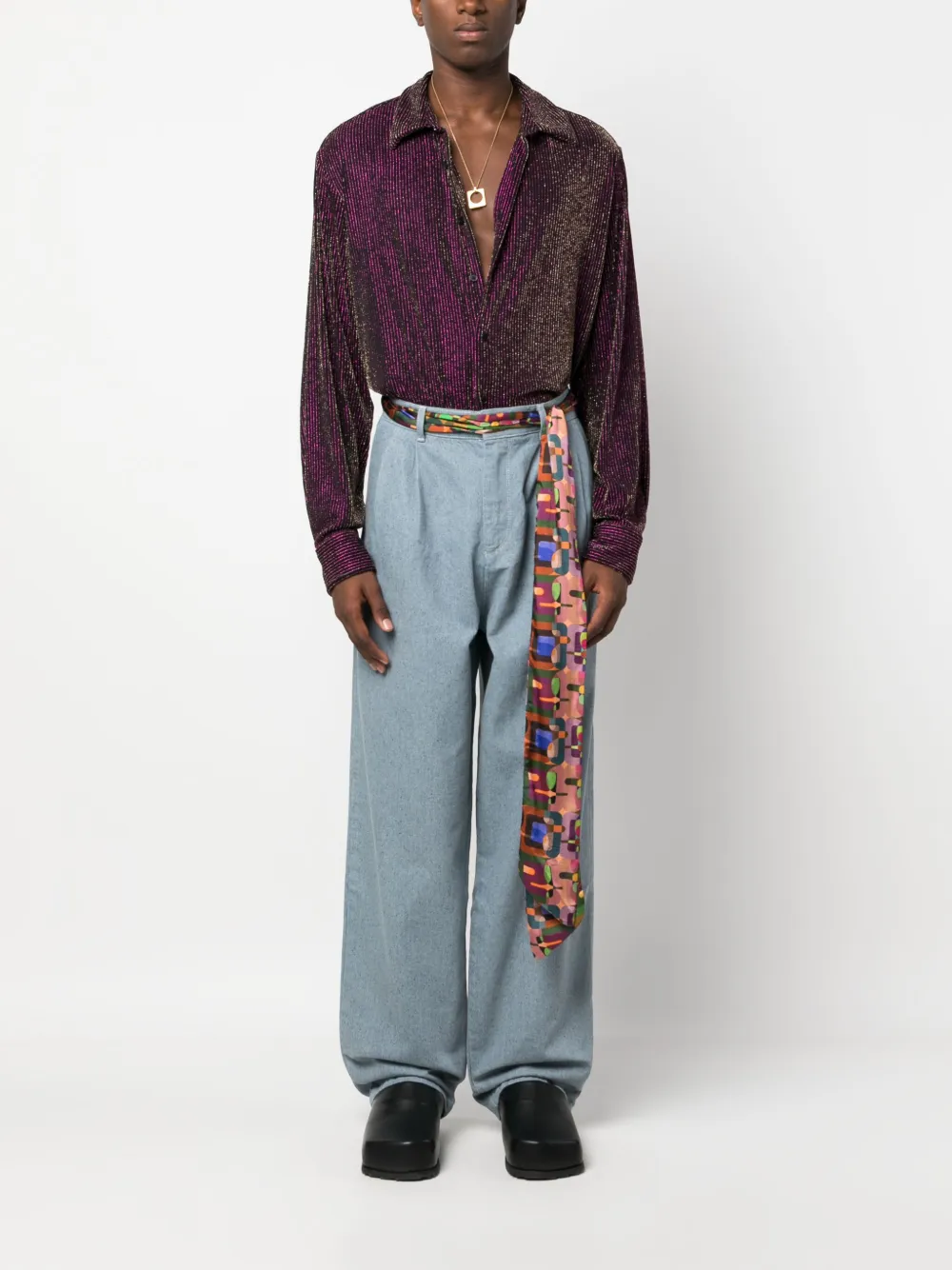 SIEDRES belted wide-leg jeans - Blauw