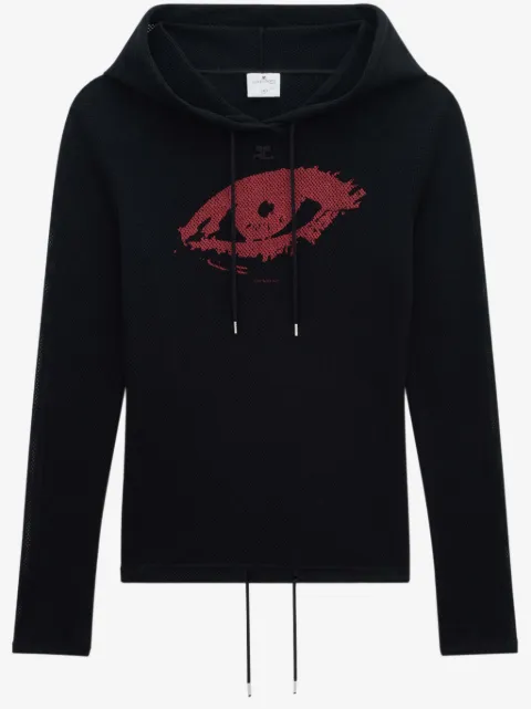 Courrèges graphic-print mesh hoodie