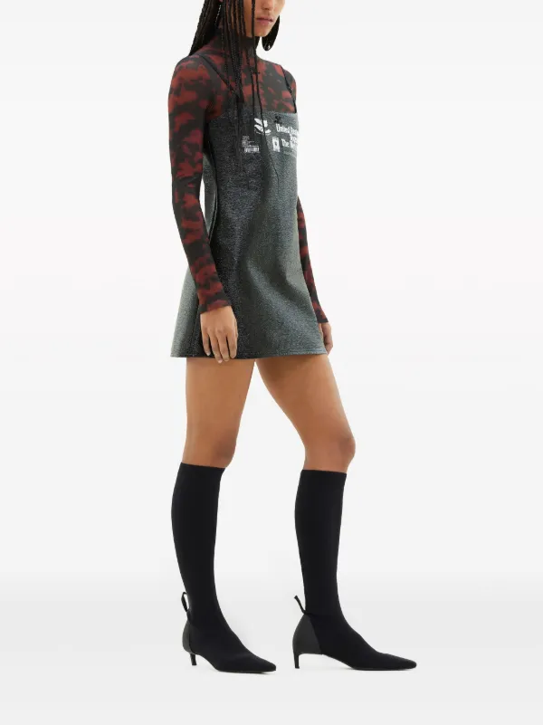 Courrèges text-print Textured Minidress | Black | FARFETCH JO