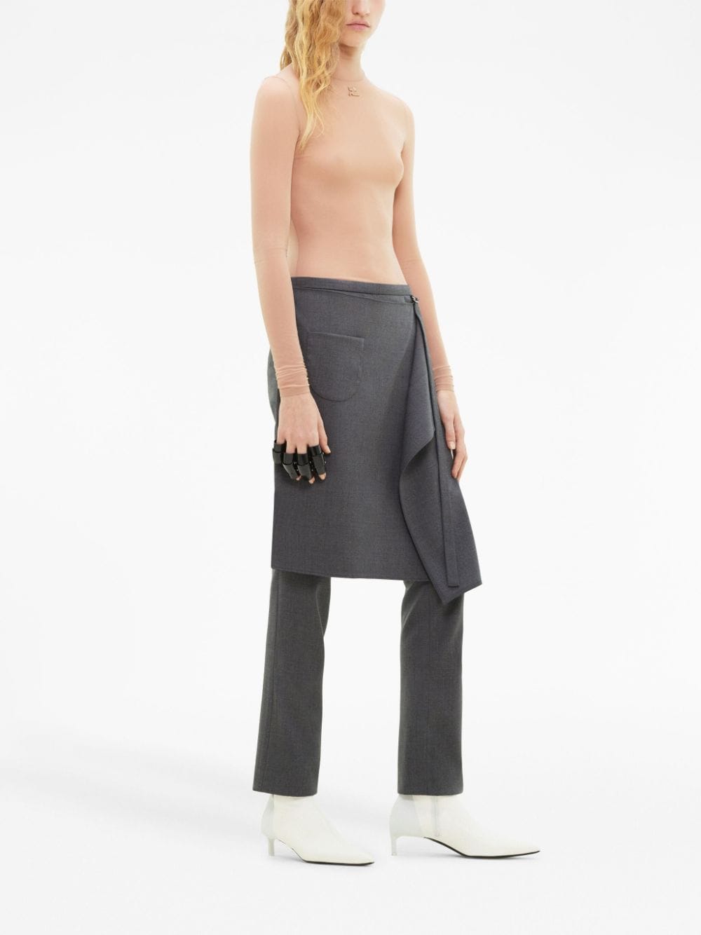 Shop Courrèges Tailored Wool-blend Overskirt Trousers In Grey