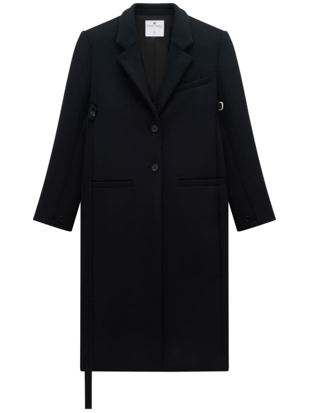 Courrèges strap-detail single-breasted coat - Black