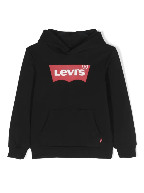 Levi s Kids logo print Drawstring Hoodie Black FARFETCH AO