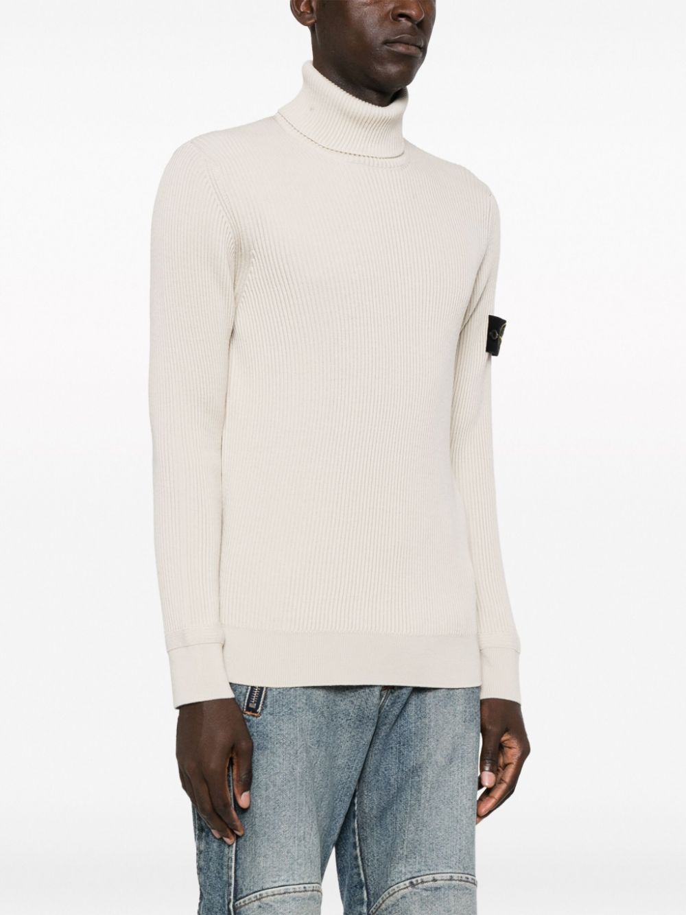 Shop Stone Island Compass-patch Ribbed-knit Jumper In Neutrals