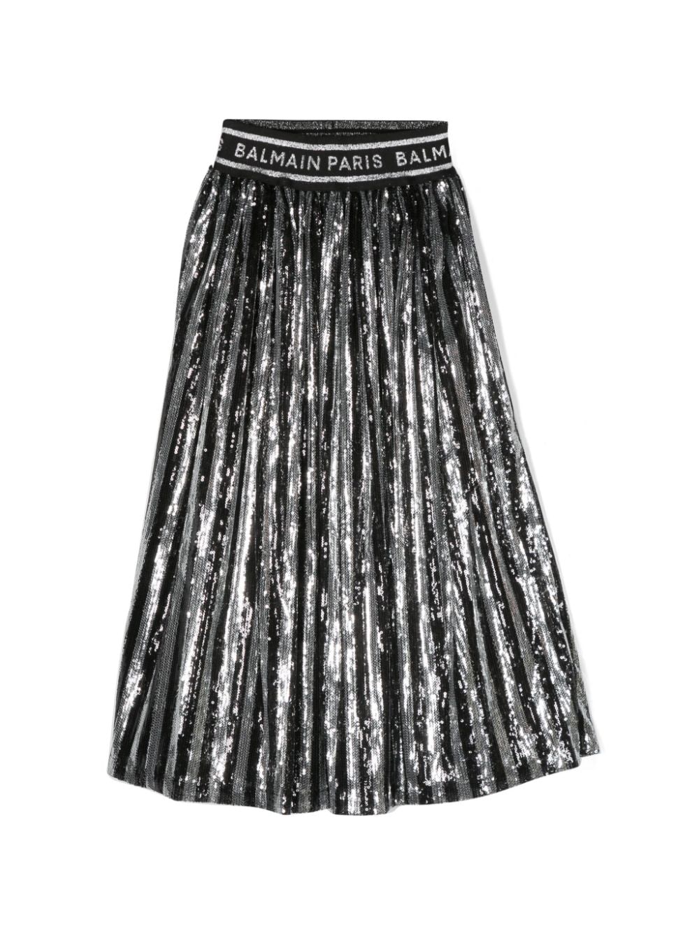 Balmain Sequinned Pleated Skirt In 黑色