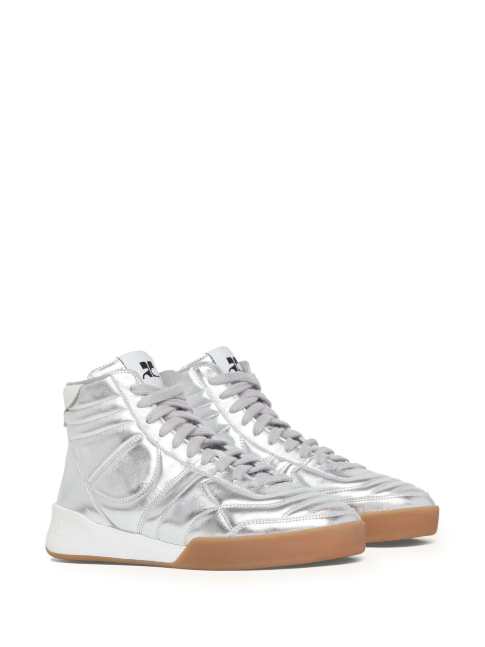 Shop Courrèges Mid Club 02 Leather Sneakers In Silber