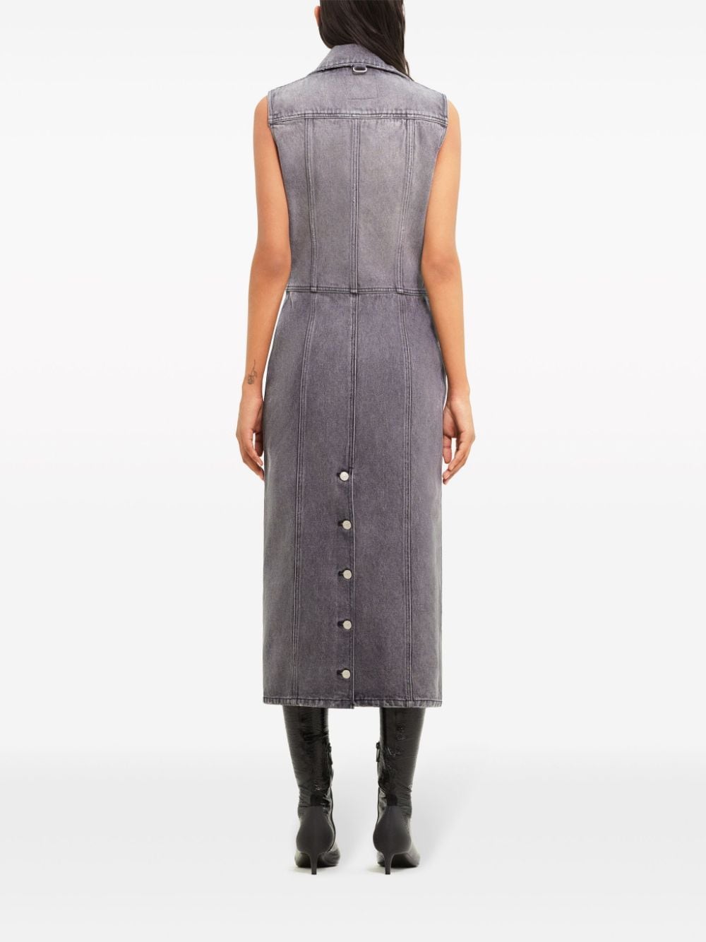 Shop Courrèges Double-pockets Denim Midi Dress In Grey
